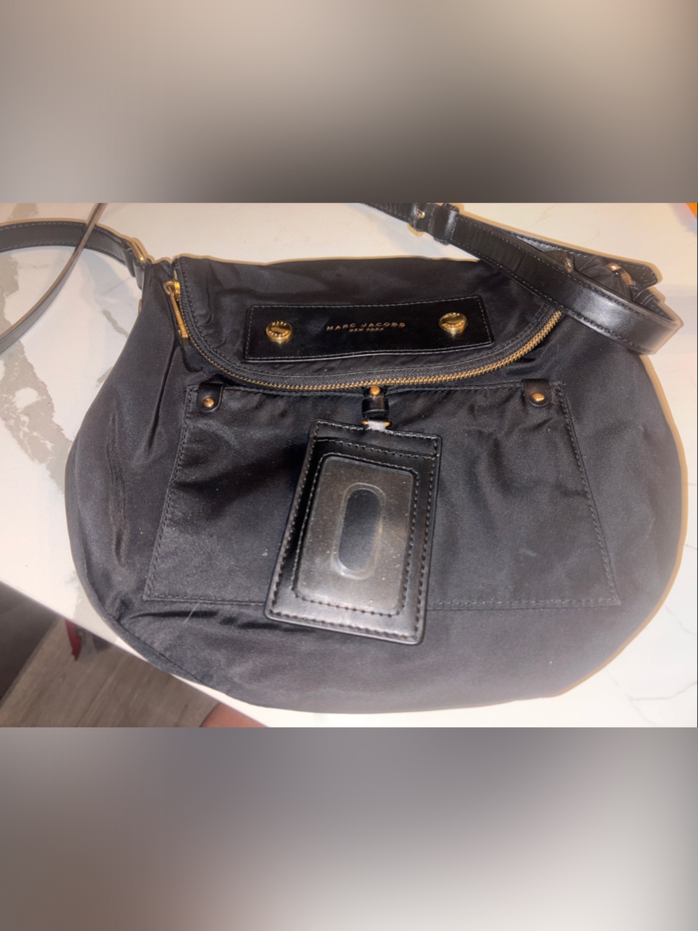 Marc Jacobs Black Nylon Messenger Crossbody with Gold Hardware